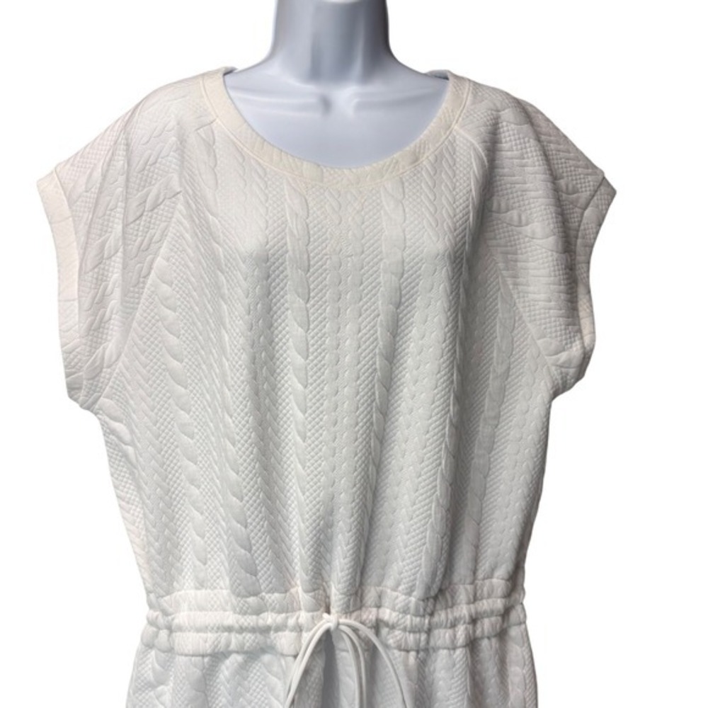 T by Talbots Womens XL Crewneck T-Shirt Dress Cable Jacquard White Drawstring - Picture 2 of 6
